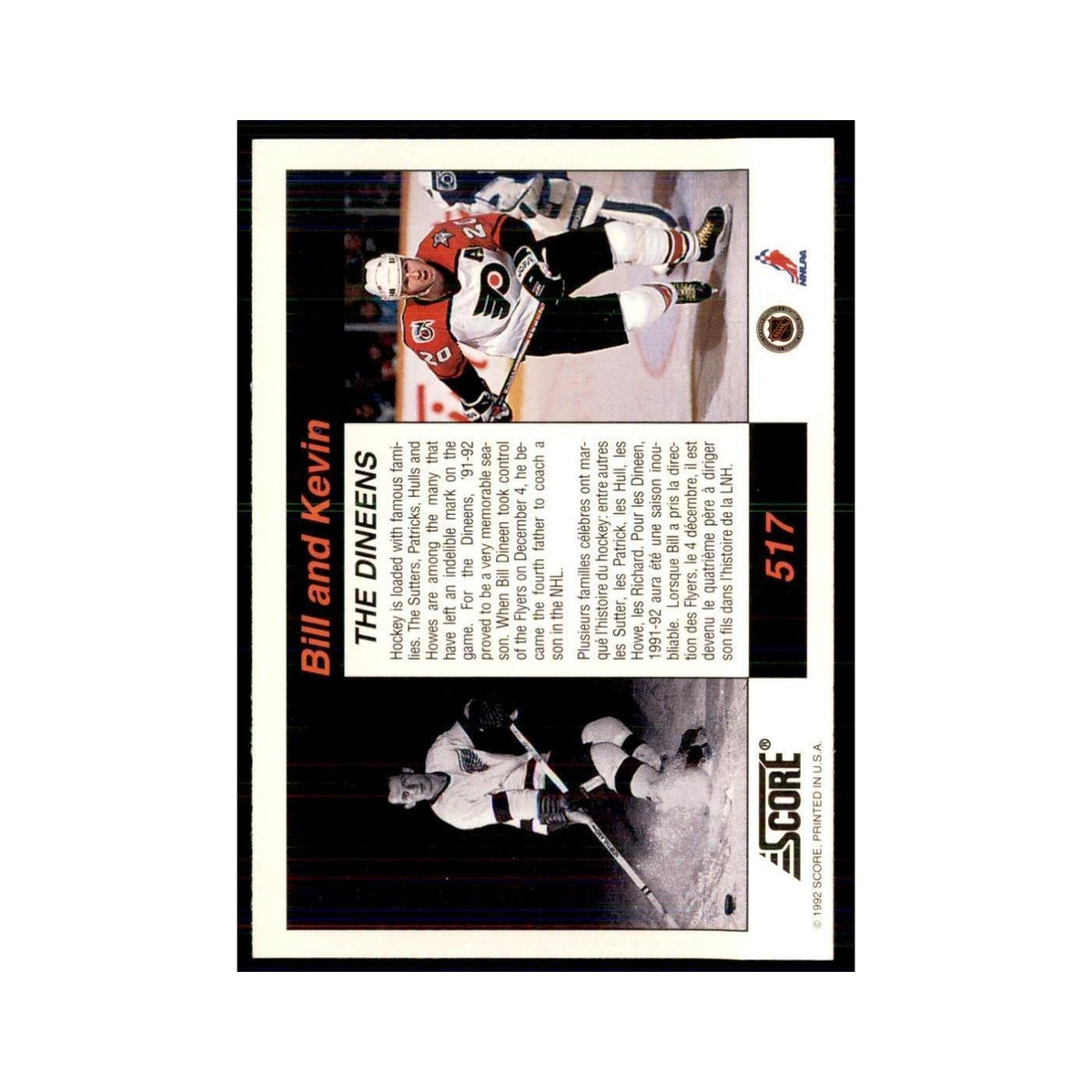 1992 Score Canadian Bill Dineen/Kevin Dineen Philadelphia Flyers #517