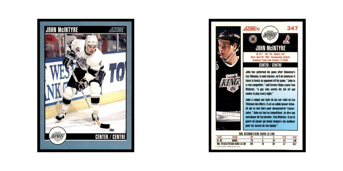 1992 Score Canadian John McIntyre Los Angeles Kings #347
