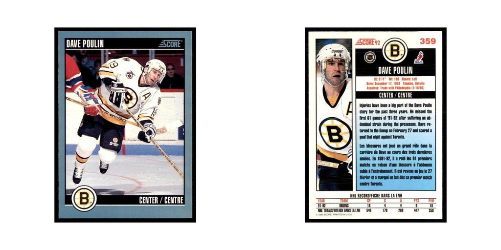 1992 Score Canadian Dave Poulin Boston Bruins #359