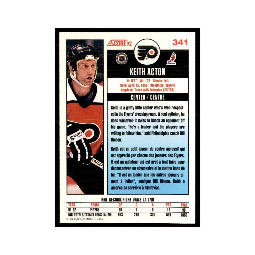 1992 Score Canadian Keith Acton Philadelphia Flyers #341