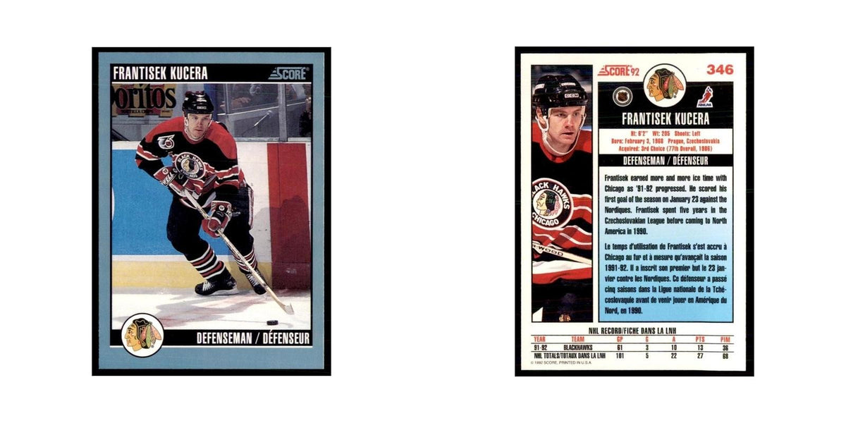 1992 Score Canadian Frantisek Kucera Chicago Blackhawks #346