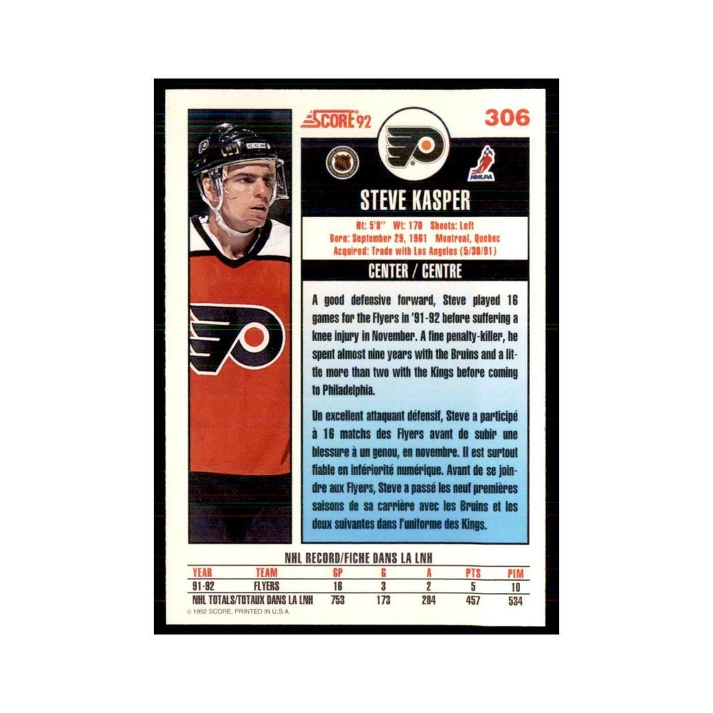 1992 Score Canadian Steve Kasper Philadelphia Flyers #306
