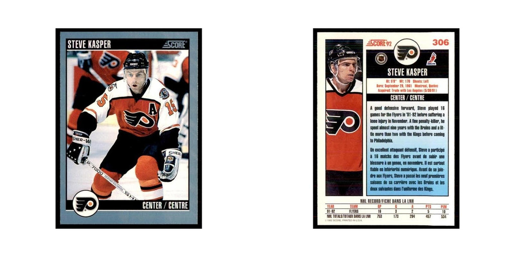 1992 Score Canadian Steve Kasper Philadelphia Flyers #306