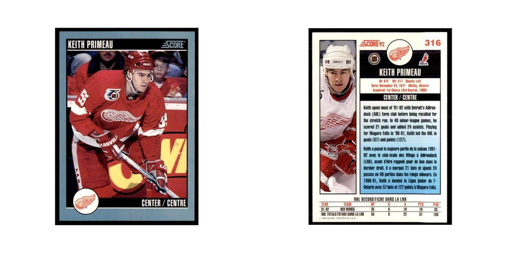 1992 Score Canadian Keith Primeau Detroit Red Wings #316