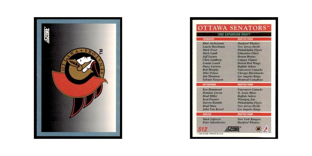 1992 Score Canadian Ottawa Senators Logo Ottawa Senators #512