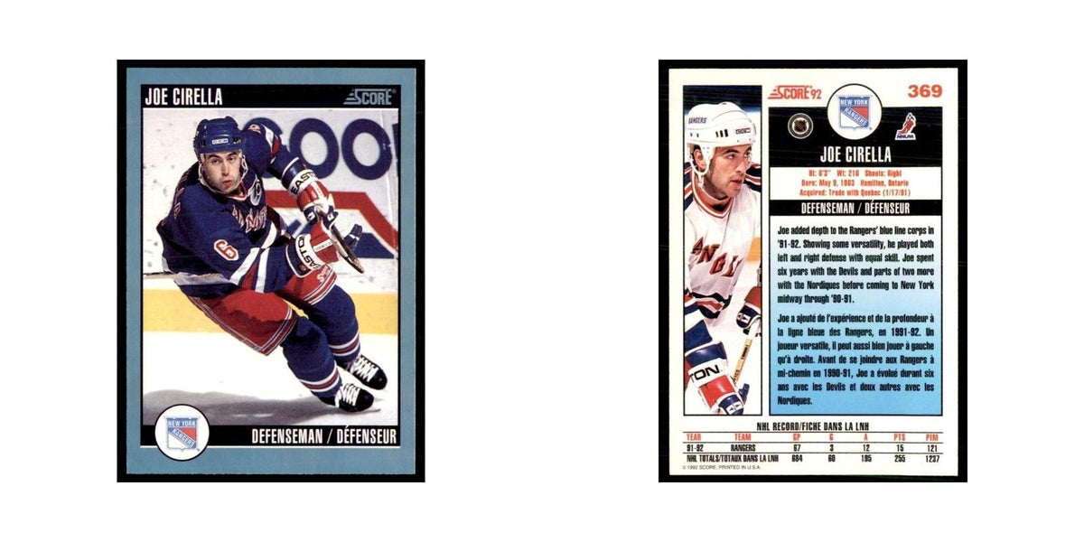 1992 Score Canadian Joe Cirella New York Rangers #369