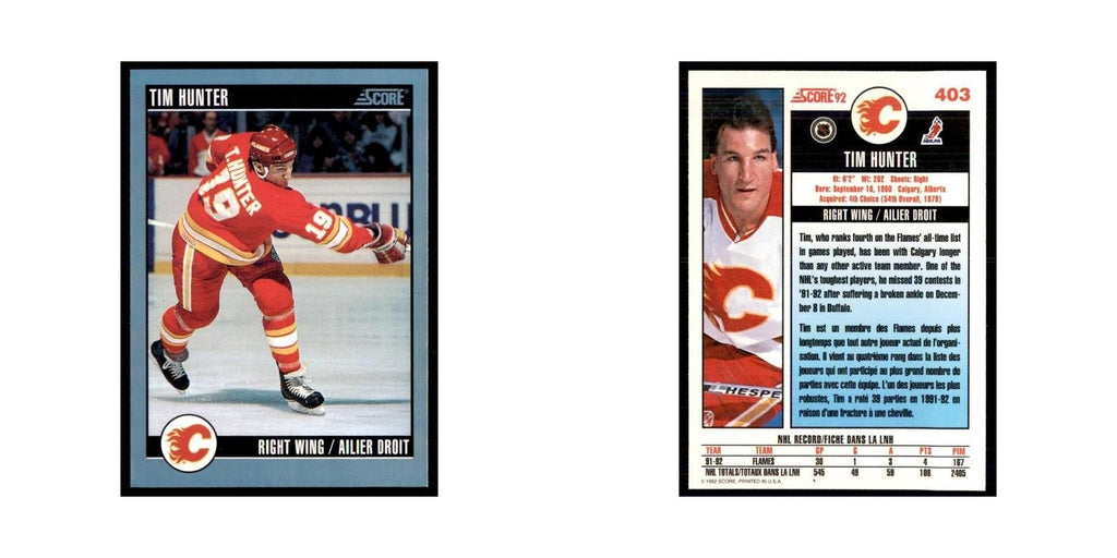 1992 Score Canadian Tim Hunter Calgary Flames #403