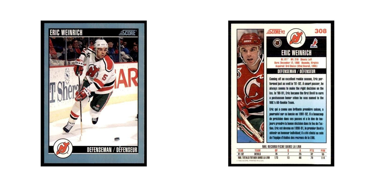 1992 Score Canadian Eric Weinrich New Jersey Devils #308