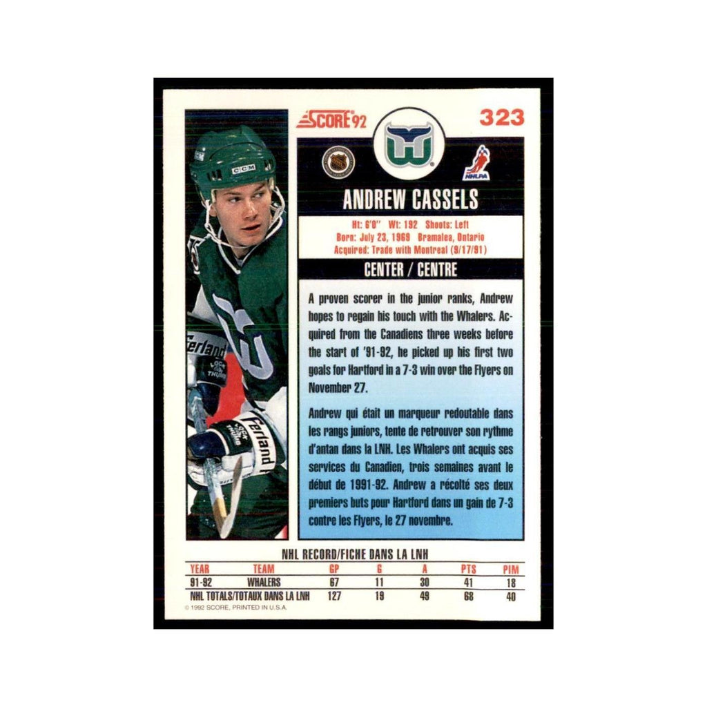 1992 Score Canadian Andrew Cassels Hartford Whalers #323