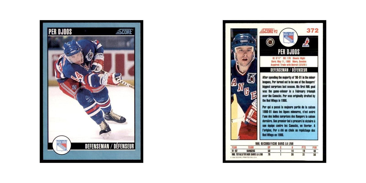 1992 Score Canadian Per Djoos New York Rangers #372