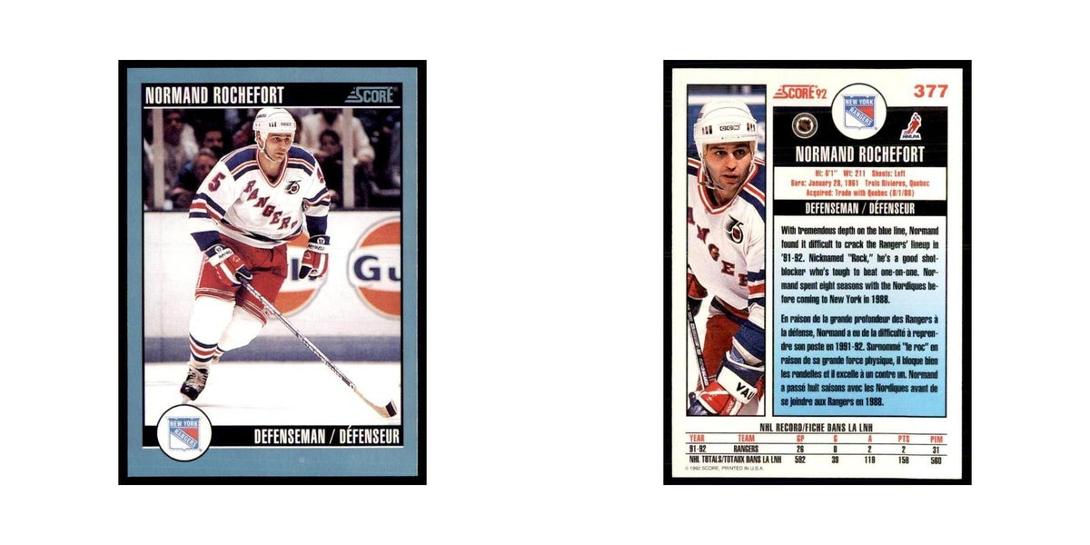 1992 Score Canadian Normand Rochefort New York Rangers #377
