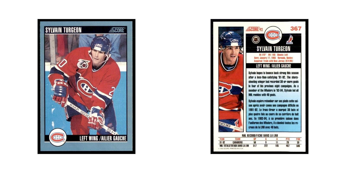 1992 Score Canadian Sylvain Turgeon Montreal Canadiens #367