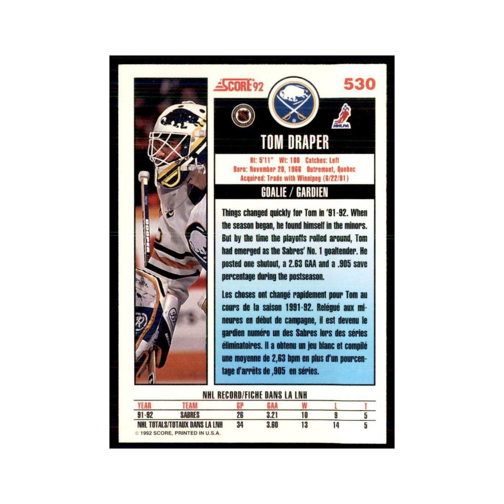 1992 Score Canadian Tom Draper Buffalo Sabres #530
