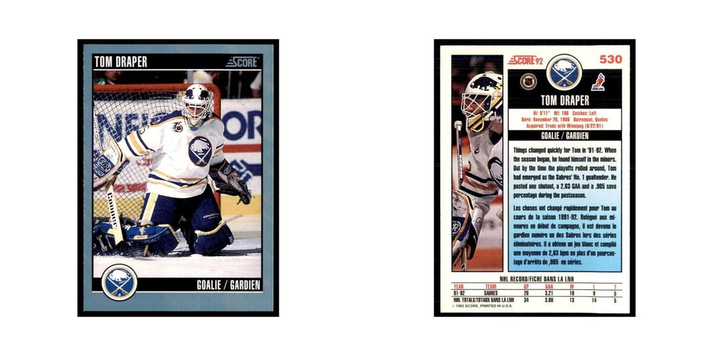 1992 Score Canadian Tom Draper Buffalo Sabres #530