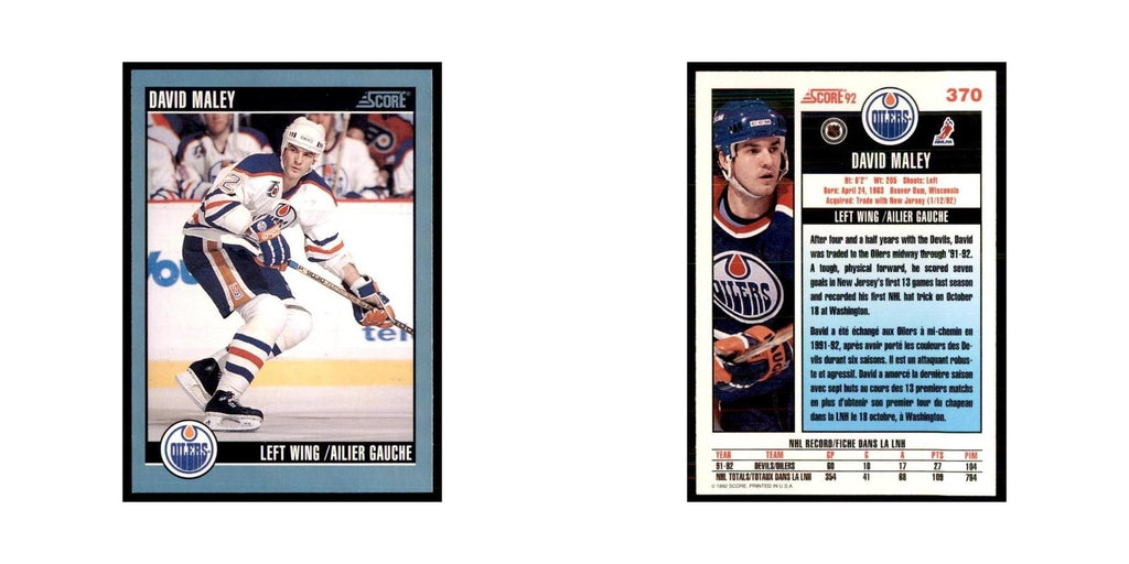 1992 Score Canadian David Maley Edmonton Oilers #370