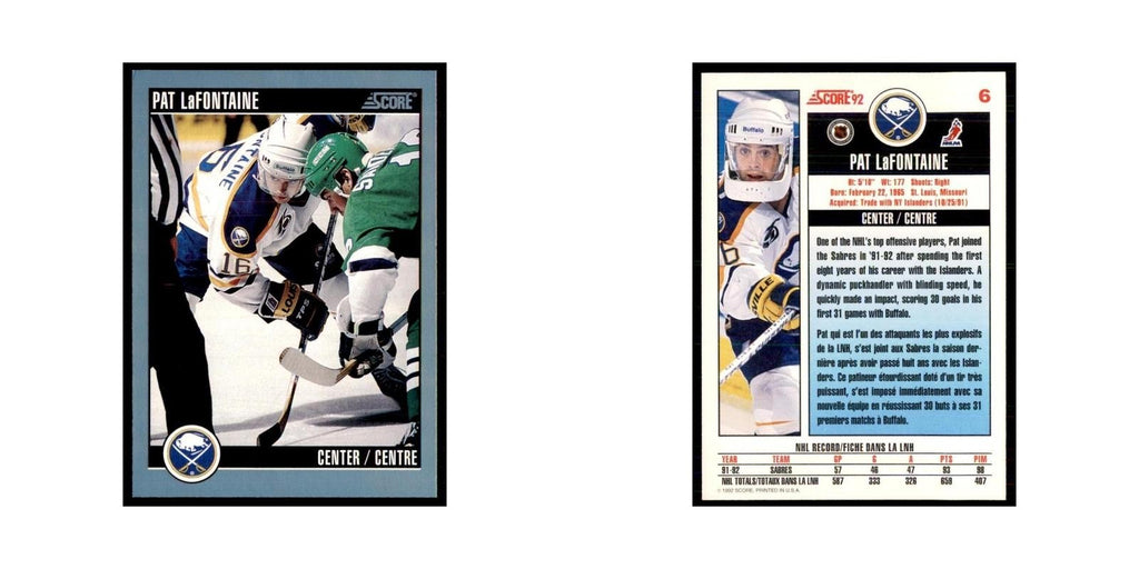 1992 Score Canadian Pat LaFontaine Buffalo Sabres #6