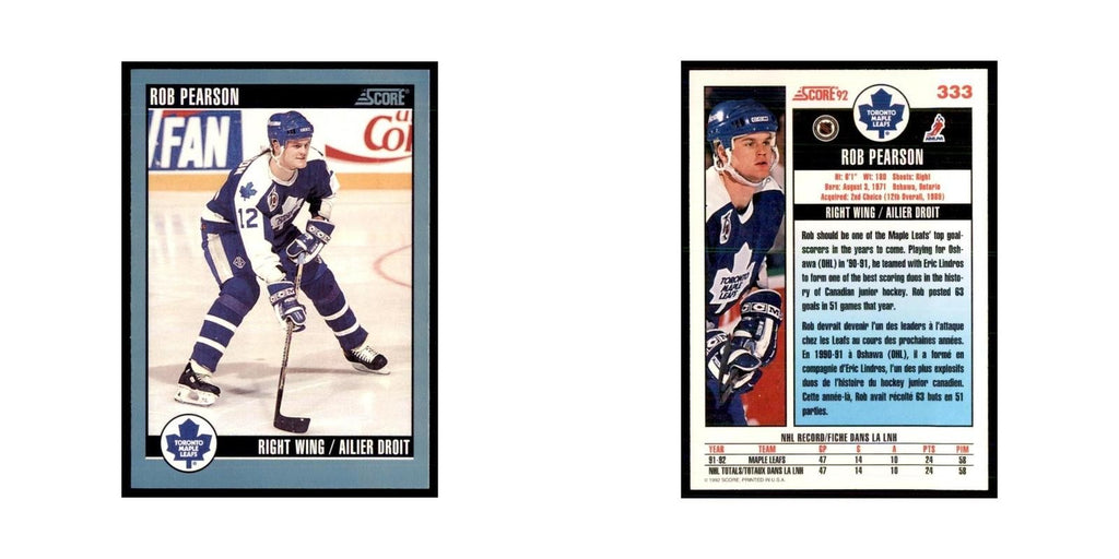 1992 Score Canadian Rob Pearson Toronto Maple Leafs #333