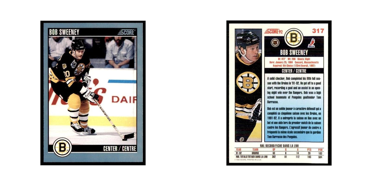 1992 Score Canadian Bob Sweeney Boston Bruins #317