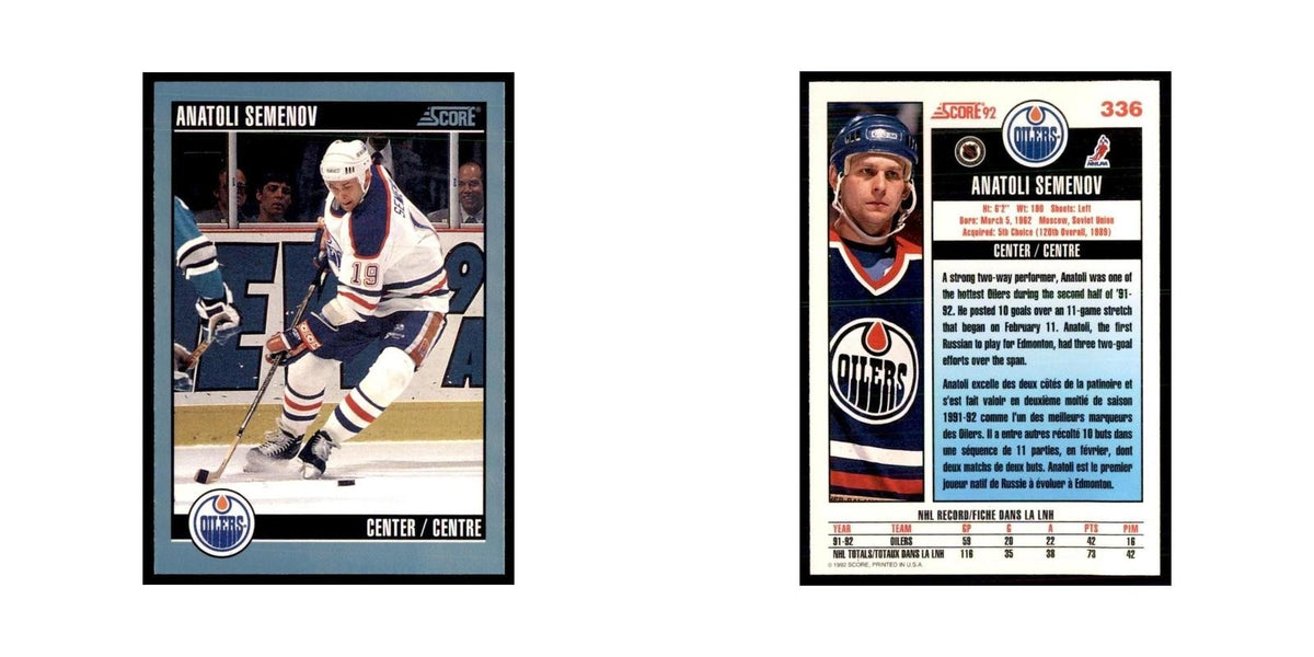 1992 Score Canadian Anatoli Semenov Edmonton Oilers #336