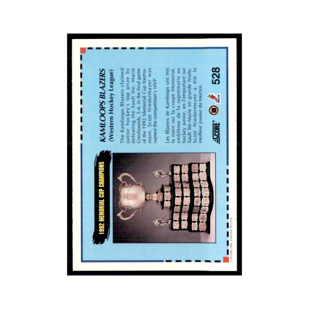1992 Score Canadian Memorial Cup Champions Kamloops Blazers #528
