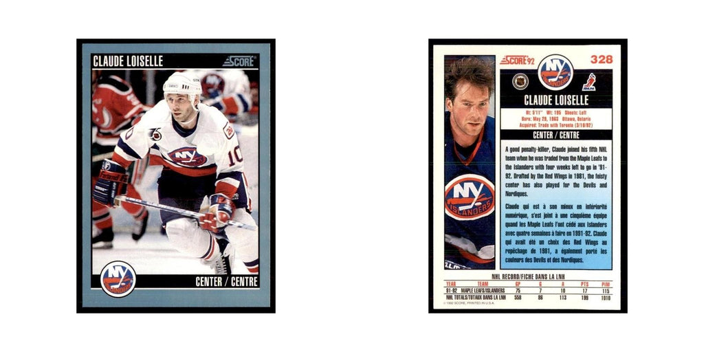 1992 Score Canadian Claude Loiselle New York Islanders #328