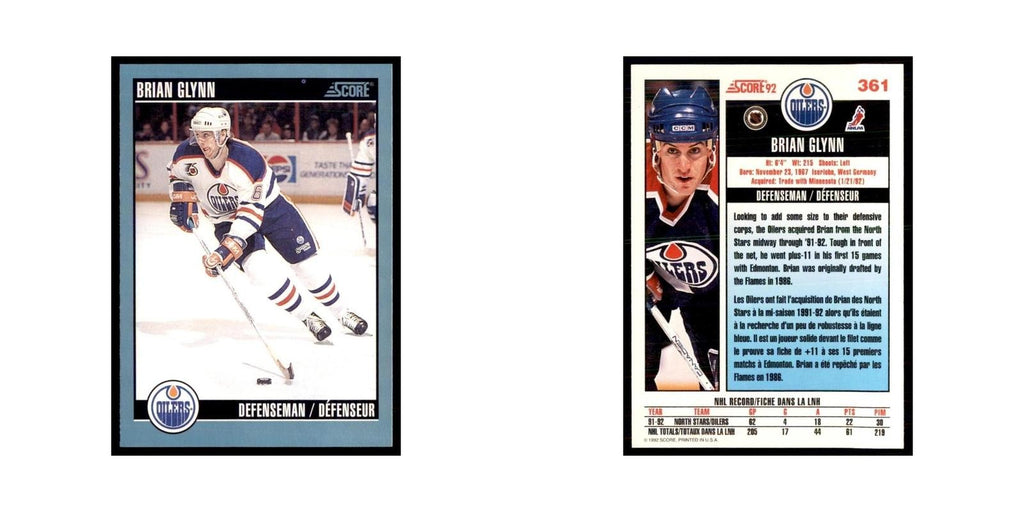 1992 Score Canadian Brian Glynn Edmonton Oilers #361