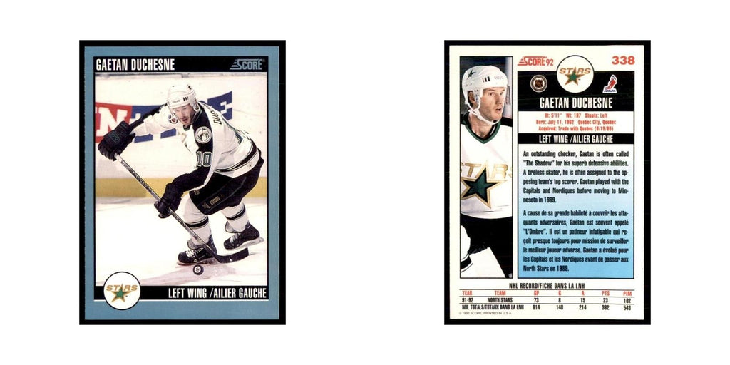 1992 Score Canadian Gaetan Duchesne Minnesota North Stars #338
