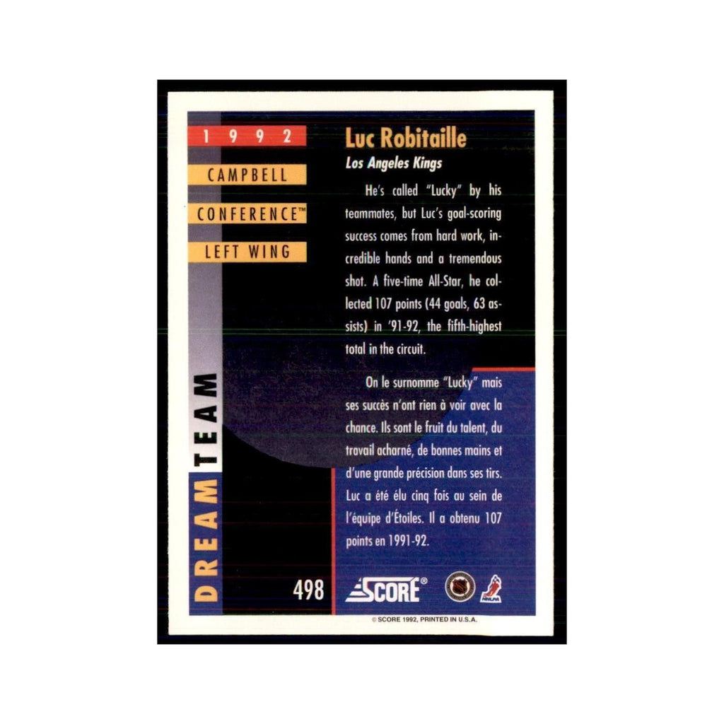 1992 Score Canadian Luc Robitaille Los Angeles Kings #498