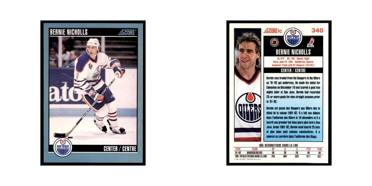 1992 Score Canadian Bernie Nicholls Edmonton Oilers #340