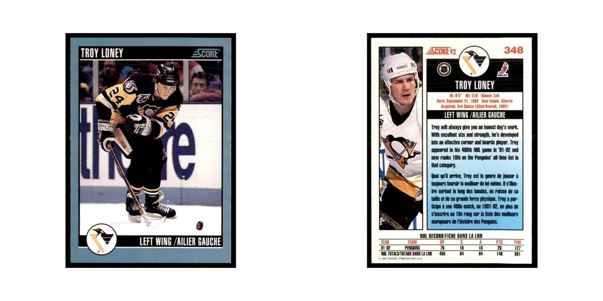 1992 Score Canadian Troy Loney Pittsburgh Penguins #348