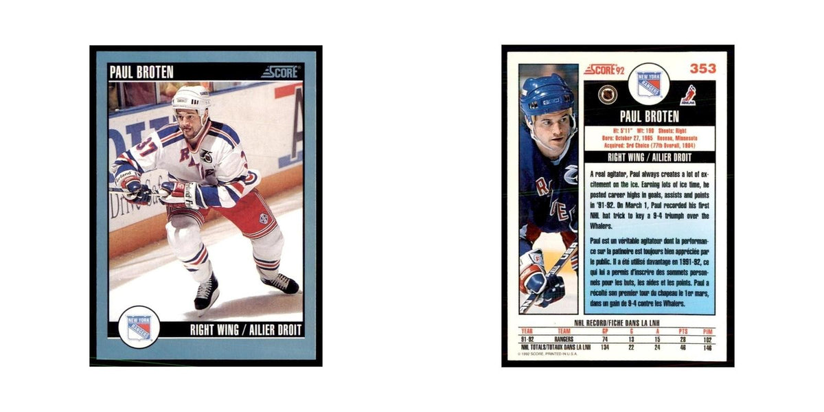 1992 Score Canadian Paul Broten New York Rangers #353
