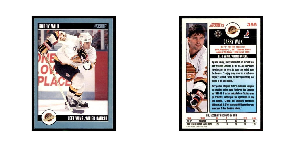 1992 Score Canadian Garry Valk Vancouver Canucks #355