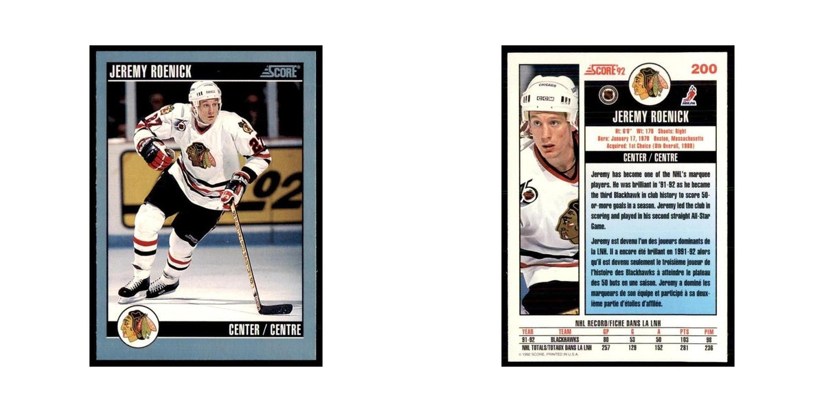 1992 Score Canadian Jeremy Roenick Chicago Blackhawks #200