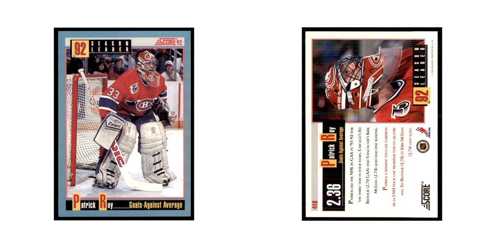 1992 Score Canadian Patrick Roy Montreal Canadiens #418