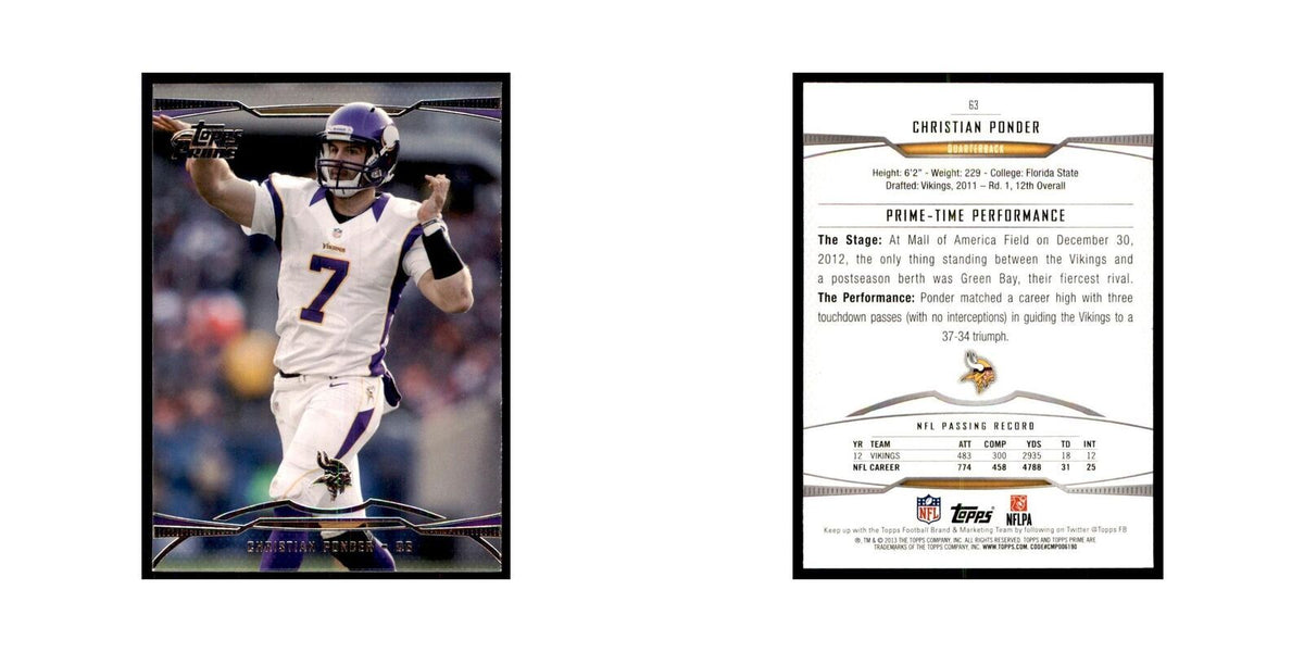 2013 Topps Prime Christian Ponder Football Cards #63