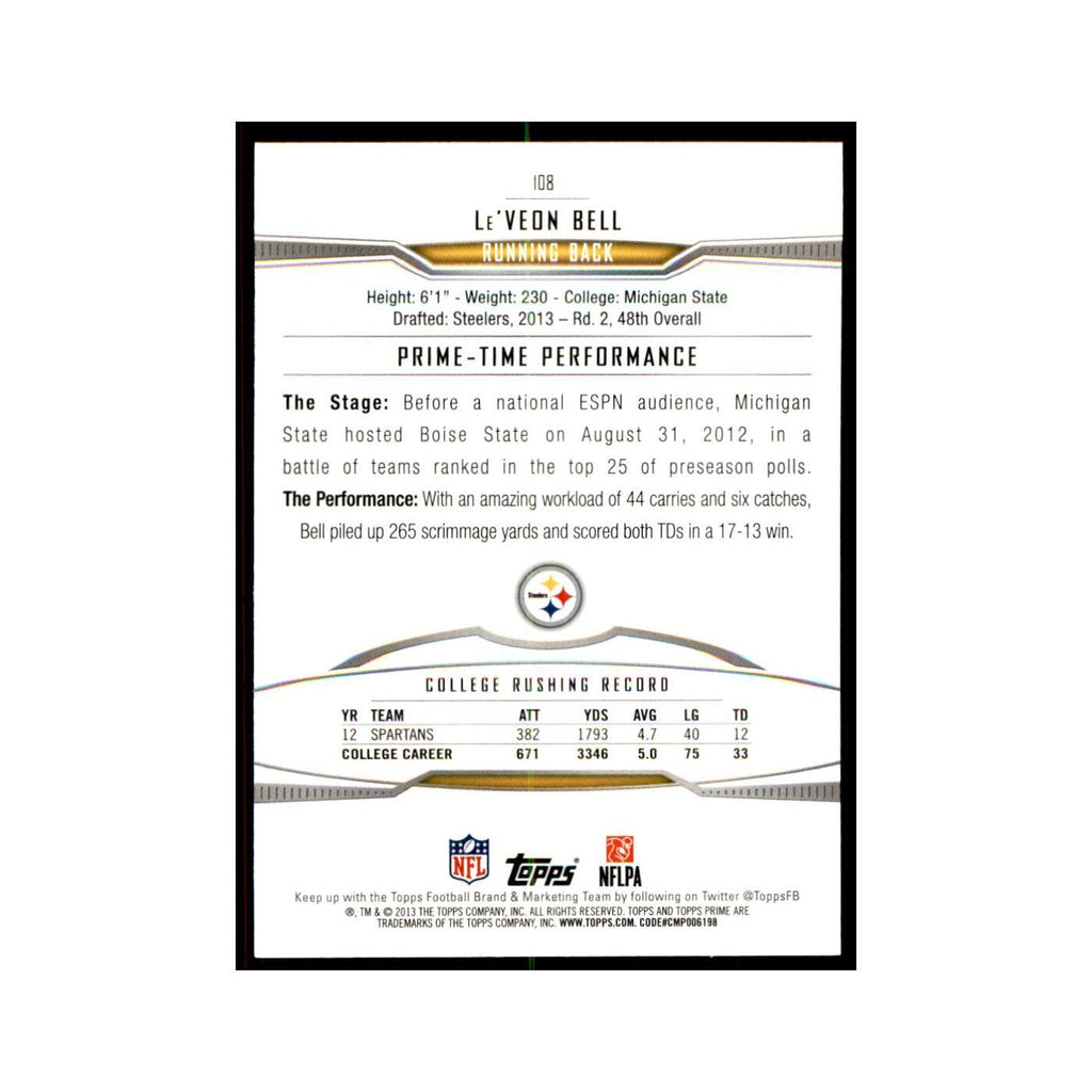 2013 Topps Prime Le'Veon Bell RC Football Cards #108