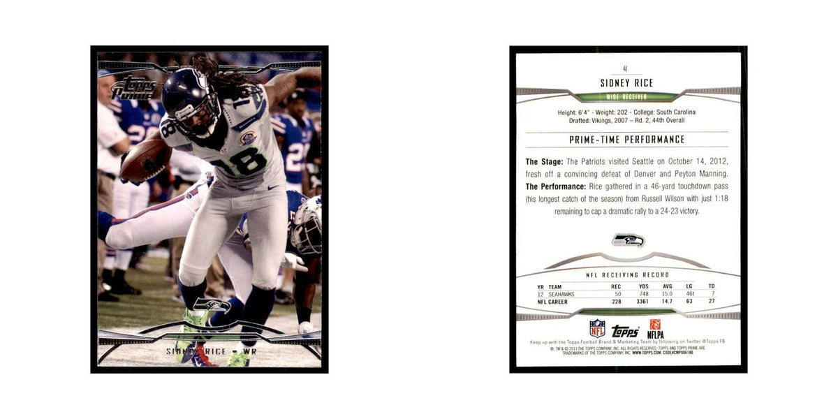 2013 Topps Prime Sidney Rice Football Cards #41