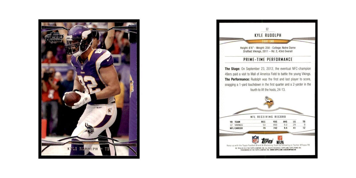 2013 Topps Prime Kyle Rudolph Football Cards #92