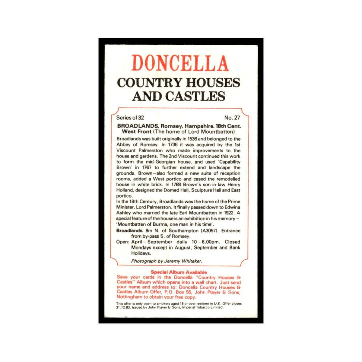 1981 Doncella Cigars Country Houses Castles Broadlands #27