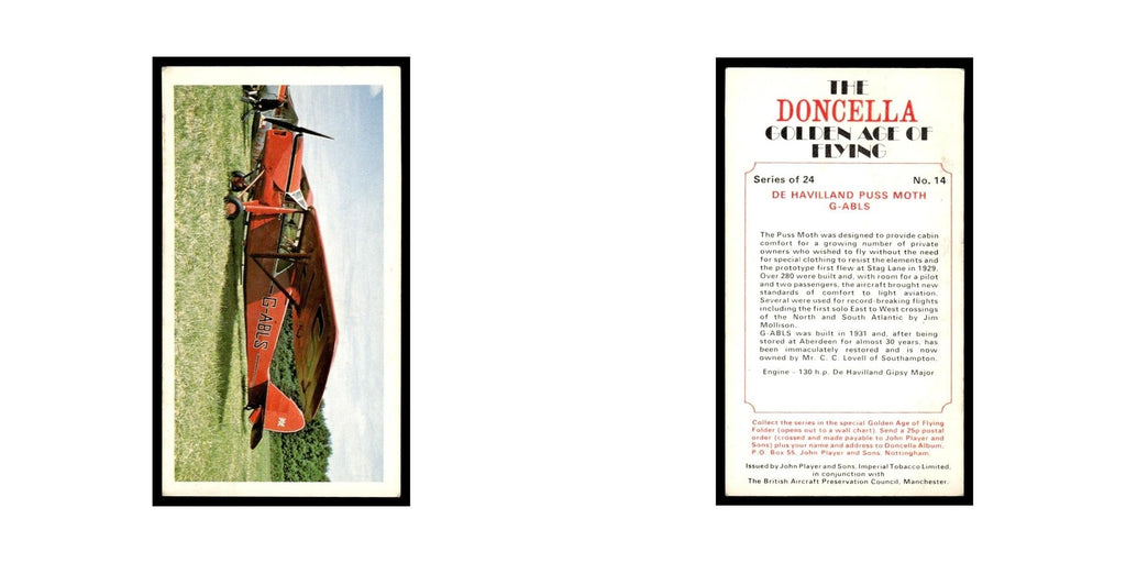 1977 Doncella Cigars Golden Age of Flying De Havilland Puss Moth #14