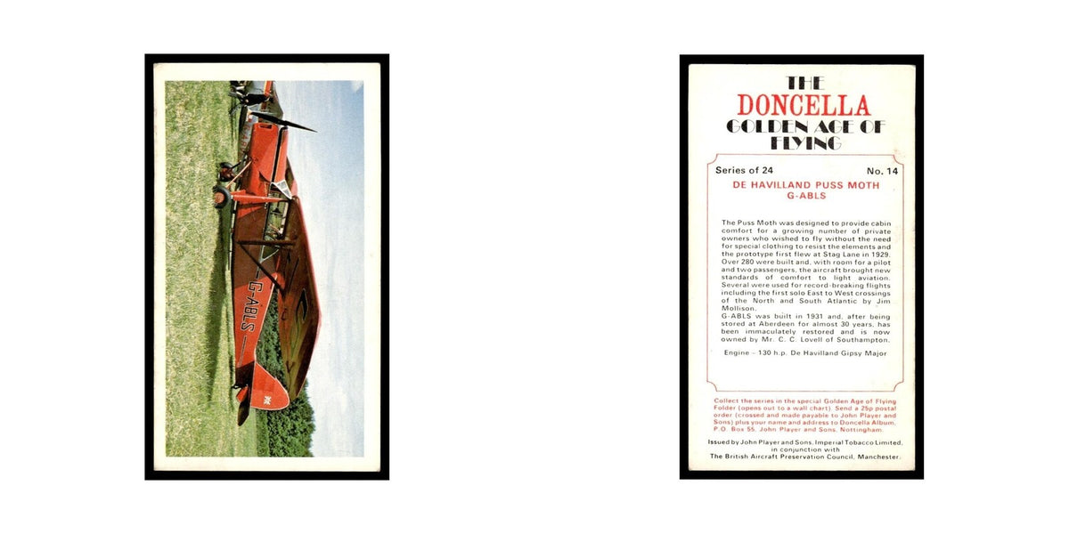 1977 Doncella Cigars Golden Age of Flying De Havilland Puss Moth #14