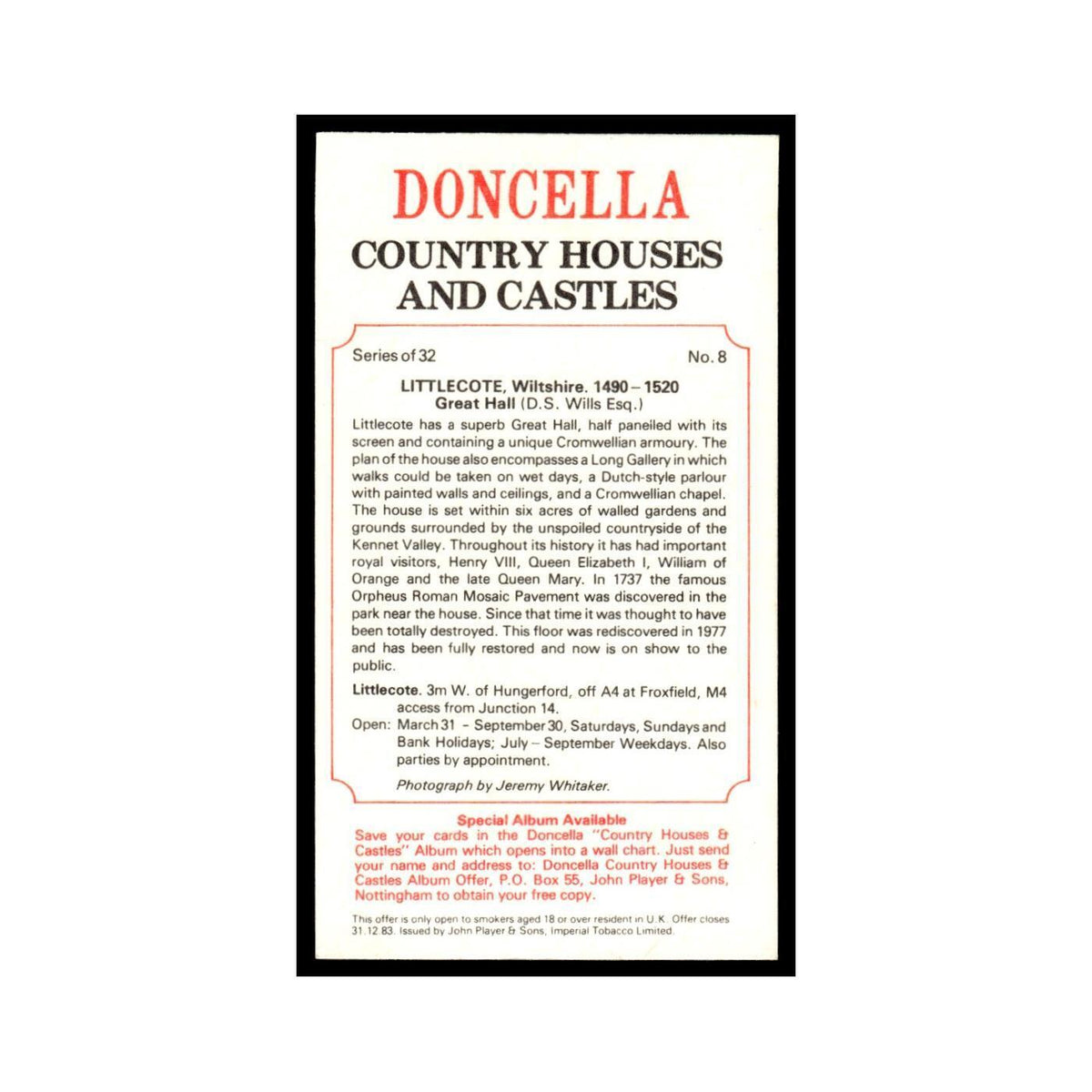 1981 Doncella Cigars Country Houses Castles Littlecote #8