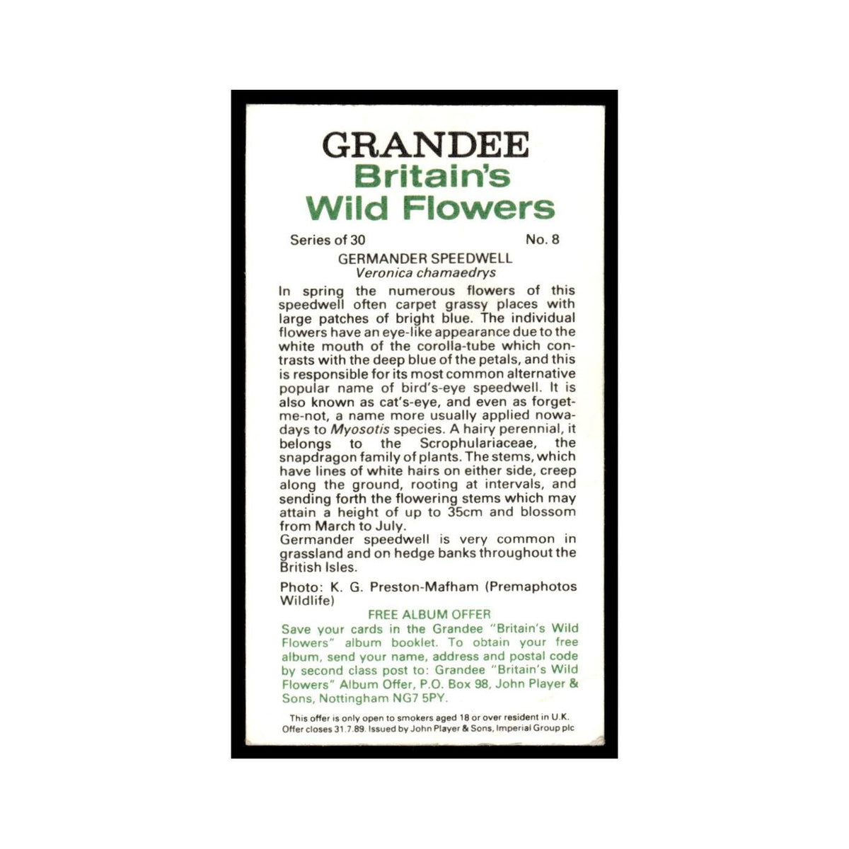 1986 Grandee Britain's Wild Flowers Germander Speedwell #8