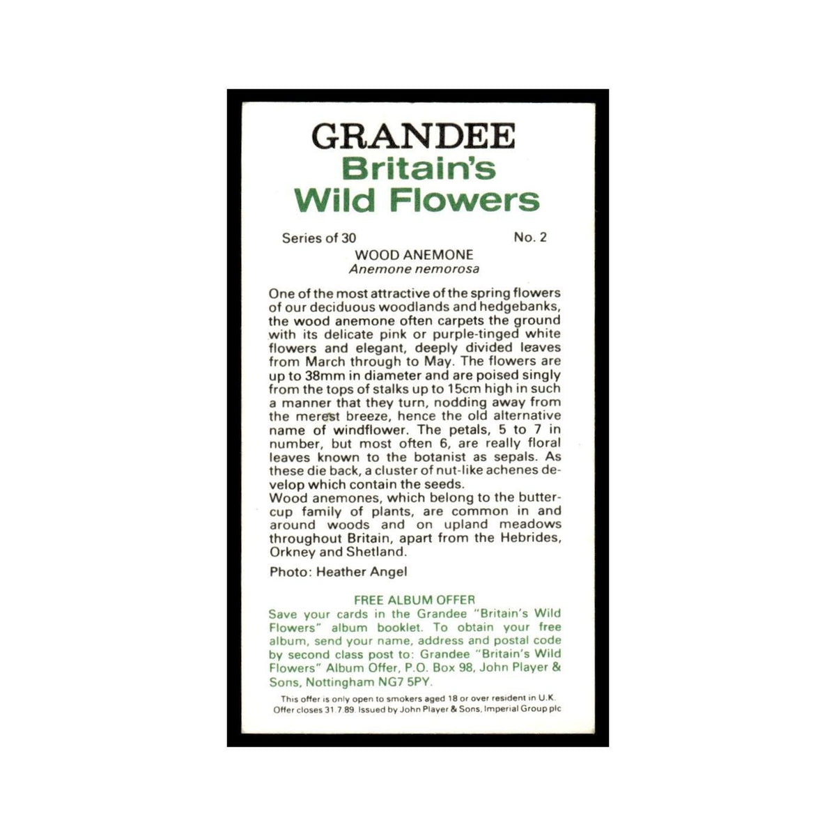 1986 Grandee Britain's Wild Flowers Wood Anemone #2