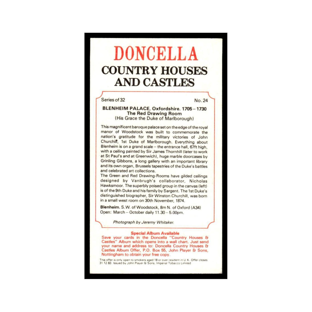 1981 Doncella Cigars Country Houses Castles Blenhein Palace #24