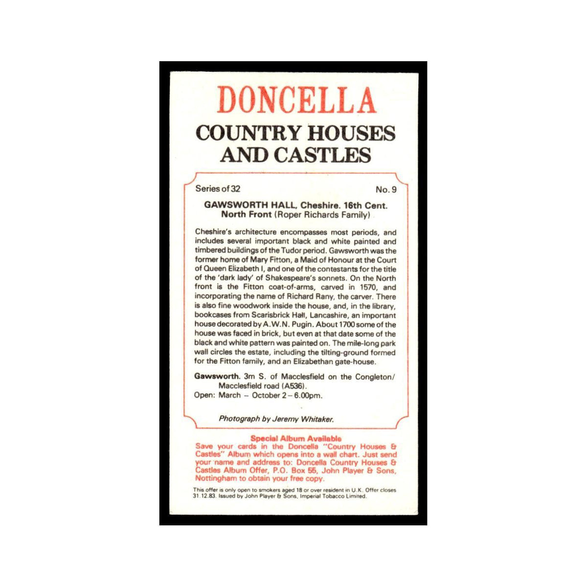 1981 Doncella Cigars Country Houses Castles Gawsworth Hall #9