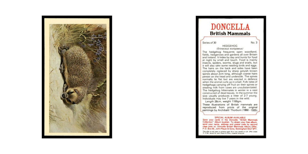 1983 Doncella Cigars British Mammals Hedgehog #3