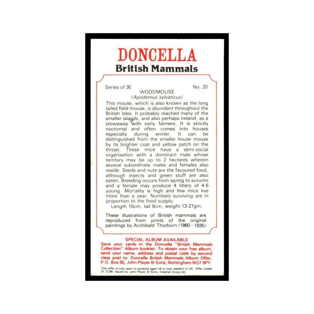 1983 Doncella Cigars British Mammals Woodmouse #20