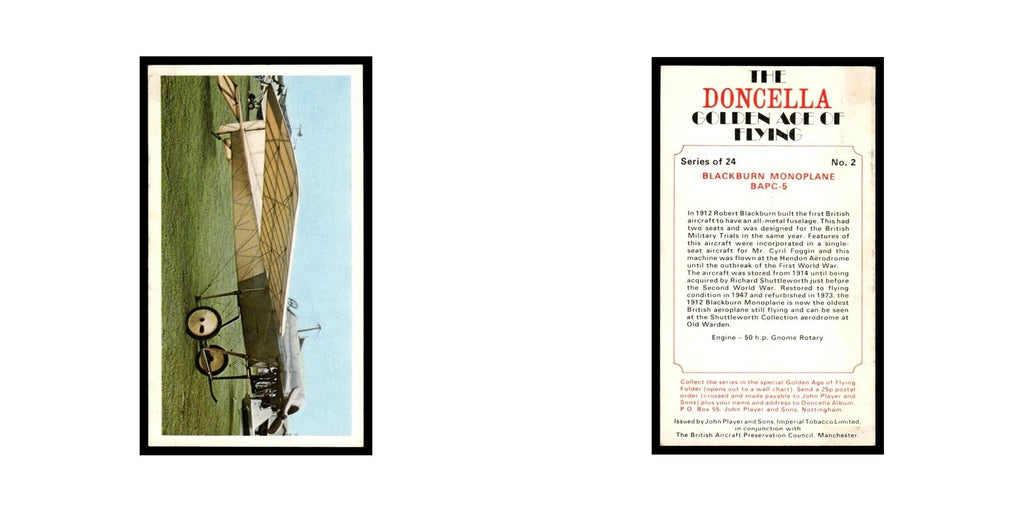 1977 Doncella Cigars Golden Age of Flying Blackburn Monoplane #2