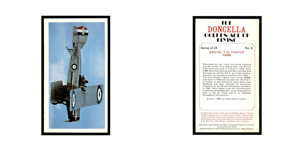 1977 Doncella Cigars Golden Age of Flying Bristol F.2b Fighter #6